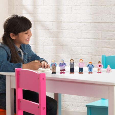 KidKraft 5" Wooden Poseable Doll Family of 7 - Caucasian, Gift for Ages 3+ - Image 2