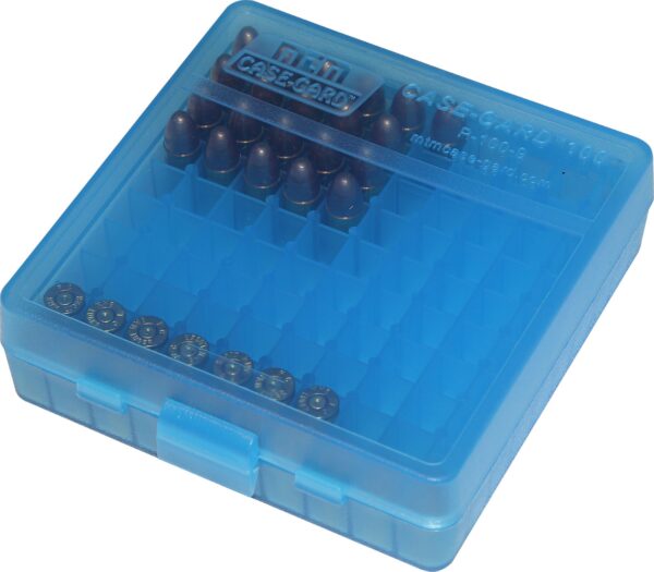 MTM P-100-9-24 Ammo Box 100 Round Flip-Top 9mm 380 ACP, Clear Blue , ?5 x 5 x 5" - Image 4