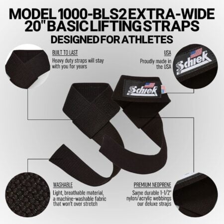 Schiek Sports Model 1000-BLS2 Extra-Wide 20" Basic Lifting Straps - Black - Image 4