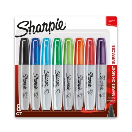 Sharpie Permanent Markers | Chisel Tip Markers, Assorted Colors, 8 Count