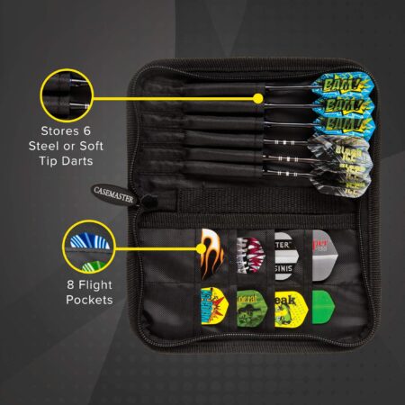 Casemaster Deluxe Nylon Dart Case for Steel and Soft Tip Darts, Holds 6 Darts and Features - Image 2