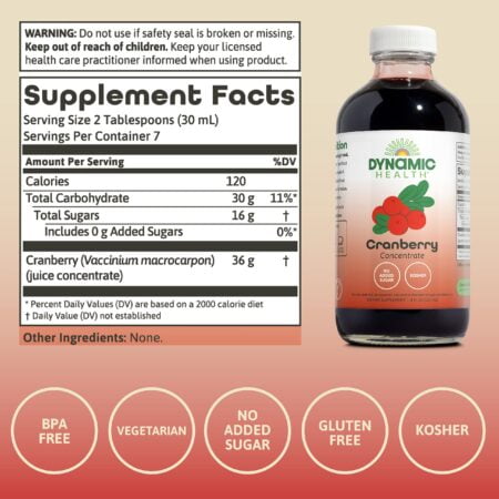 Dynamic Health Pure Cranberry Juice Concentrate, Unsweetened, Natural Antioxidant Support, - Image 2