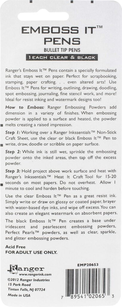 Ranger EMP20653 Inkssentials Embossing Pens, 2-Pack, Black and Clear - Image 3