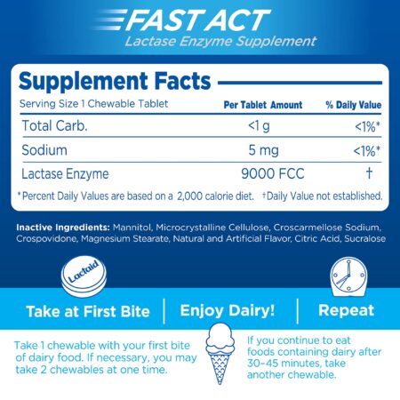 Lactaid Fast Act Lactose Intolerance Chewables with Lactase Enzymes, Vanilla, 60 Count (Pa - Image 5