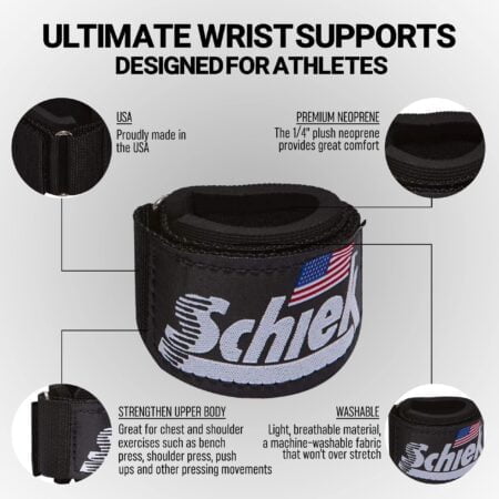 Schiek Sports Model 1100-WS Extra-Wide Wrist Straps - Black - Image 3