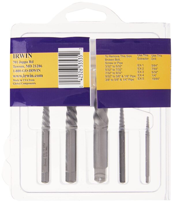 IRWIN Screw Extractor for Spiral Screws, 5-Piece (53535) - Image 4