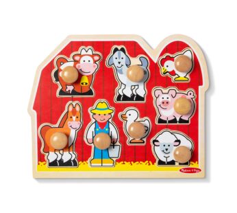 Melissa & Doug Farm Animals Jumbo Knob Wooden Puzzle – Wooden Peg Chunky Baby Puzzle, Pres