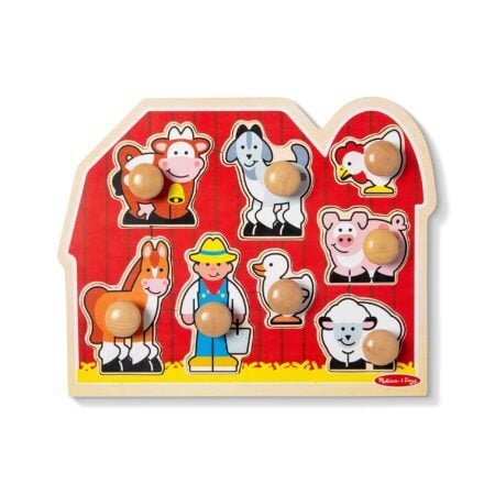 Melissa & Doug Farm Animals Jumbo Knob Wooden Puzzle - Wooden Peg Chunky Baby Puzzle, Pres