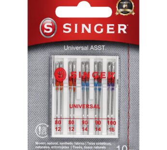 SINGER Regular Point Sewing Machine Needle, Size 80/12, 90/14, 100/16, 10-Count