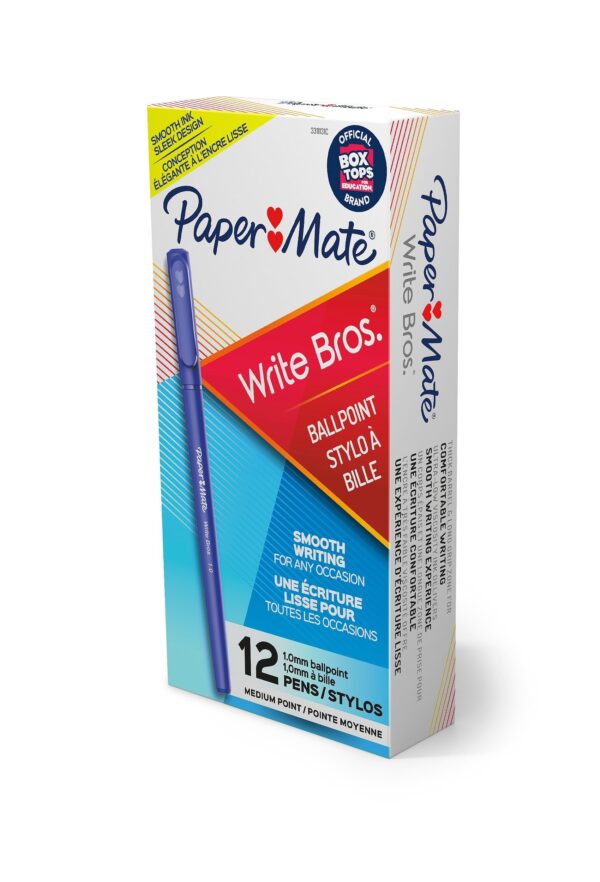 Paper Mate Write Bros Ballpoint Pens, Medium Point (1.0mm), Blue, 12 Count (3311131)