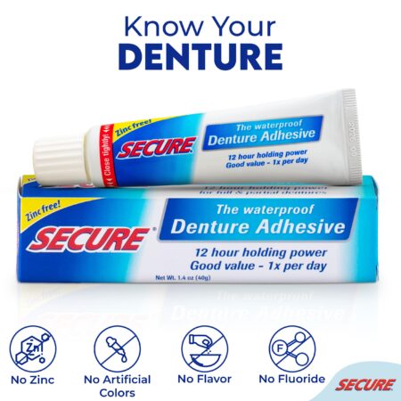 Secure Denture Adhesive Cream ? 12-Hour Max Hold ? Patented Waterproof Seal ? Zinc Free ? for Uppers Lowers & Partials ? Food Grade Ingredients ? FSA HSA Approved ? 1.4 oz (6 Pack) - Image 3