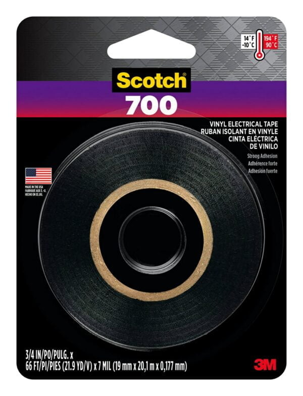 3M Scotch 700 Electrical Tape, 3/4 in x 66 ft x 7 mil, Vinyl Insulating Tape for Excellent