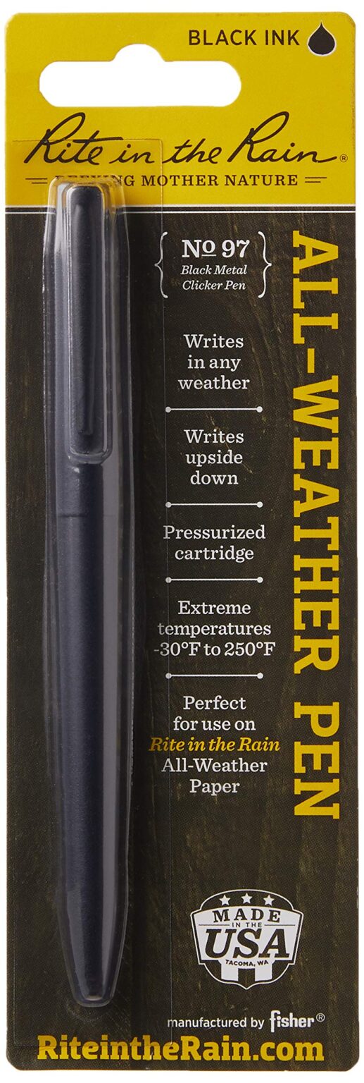 Rite in the Rain Weatherproof Black Metal Clicker Pen - Black Ink (No. 97) - Image 2