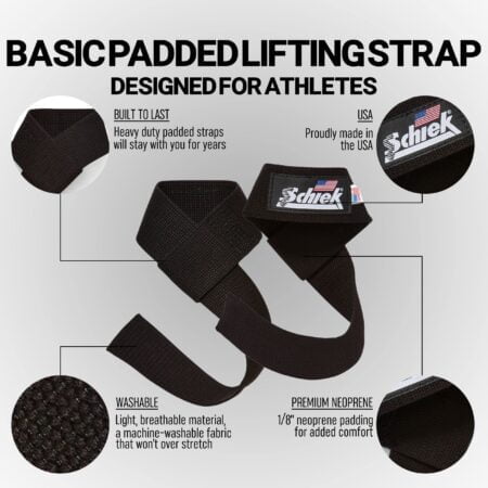 Schiek Sports Model 1000-BPS Basic 20" Padded Lifting Straps - Black - Image 3
