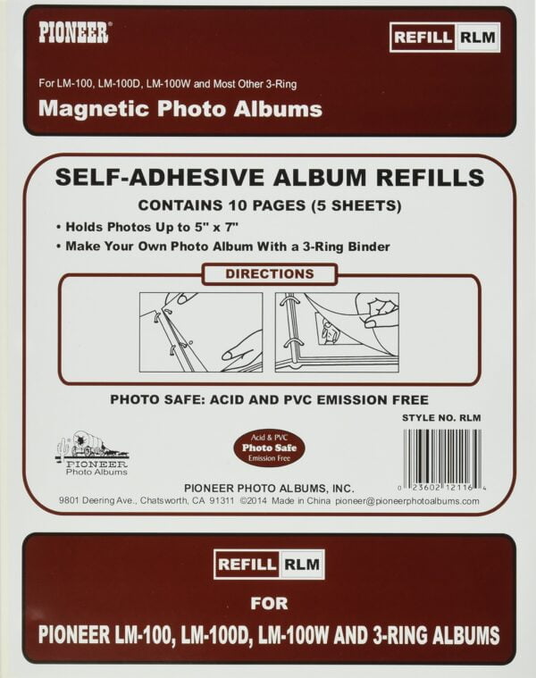 Refill Pages for LM-100, LM-100D and LM-100W Photo Albums, 10 Pages (5 Sheets), White Back