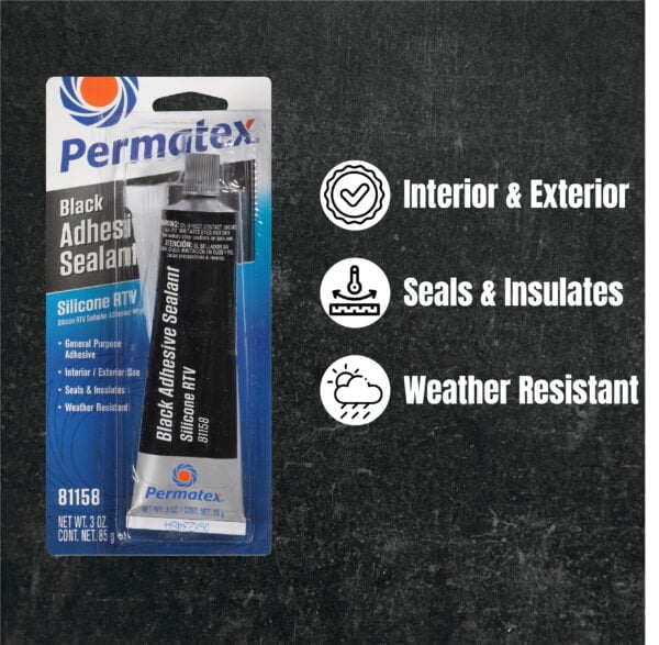 Permatex 81158 Black Silicone Adhesive Sealant, 3 oz. Tube, Pack of 1 - Image 2