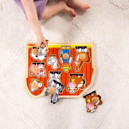 Melissa & Doug Farm Animals Jumbo Knob Wooden Puzzle - Wooden Peg Chunky Baby Puzzle, Pres - Image 5