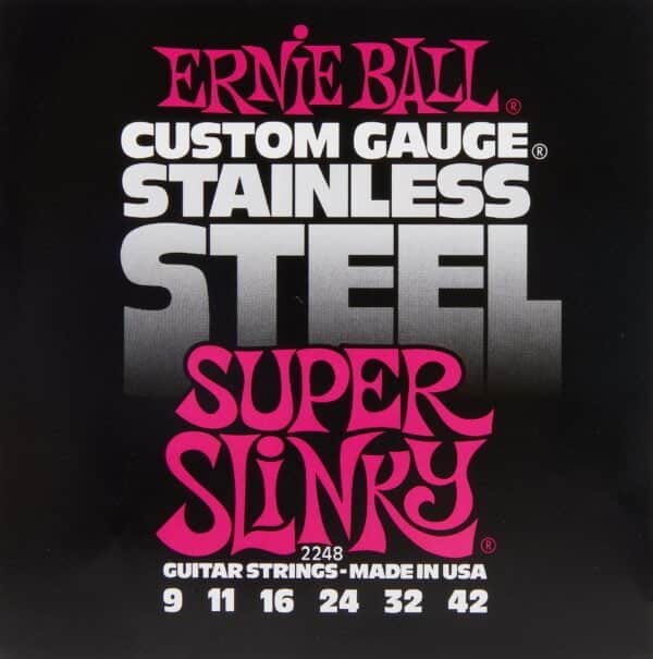 Ernie Ball Super Slinky Stainless Steel Electric Guitar Strings, 9-42 Gauge (P02248)