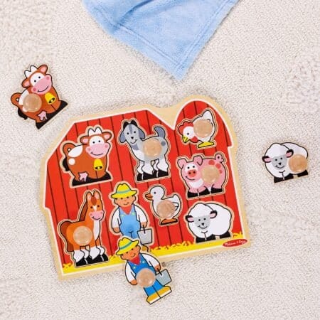 Melissa & Doug Farm Animals Jumbo Knob Wooden Puzzle - Wooden Peg Chunky Baby Puzzle, Pres - Image 9