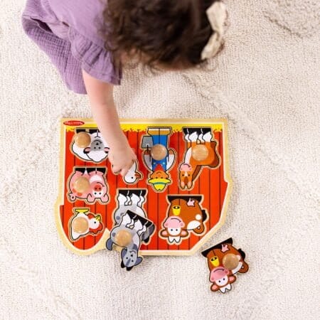 Melissa & Doug Farm Animals Jumbo Knob Wooden Puzzle - Wooden Peg Chunky Baby Puzzle, Pres - Image 3