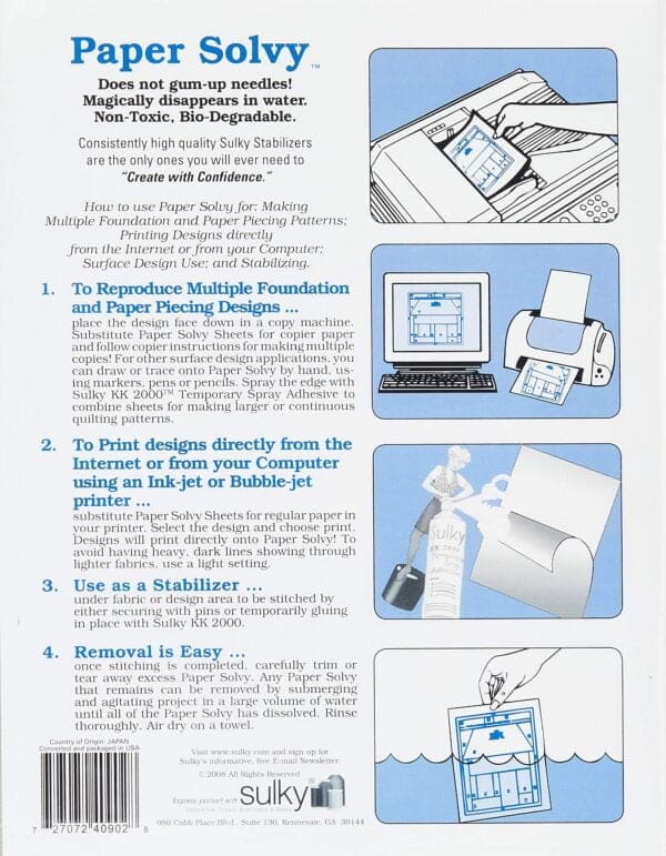 Sulky 409-02 Paper Solvy Water Soluble Fabric Stabilizer, 8-1/2 by 11-Inch, 12 Per Package - Image 2