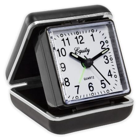 Equity by La Crosse Quartz Analog Fold-Up Travel Alarm Clock, Pack of 1, Black - Image 3
