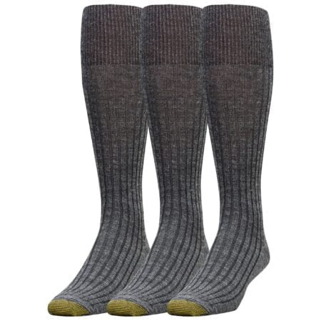 GOLDTOE Men's Windsor Wool Over-The-Calf Dress Socks, 3-Pairs, Charcoal, Large