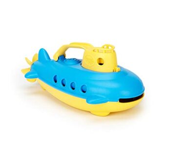 Green Toys Submarine in Yellow & blue – BPA Free, Phthalate Free, Bath Toy with Spinning R