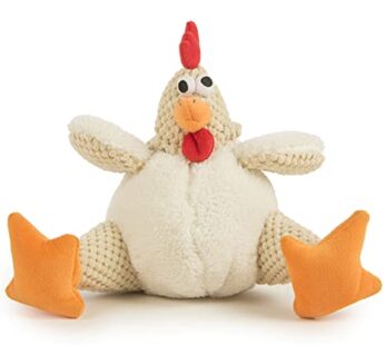 goDog Checkers Fat Rooster Squeaky Plush Dog Toy, Chew Guard Technology – White, Large