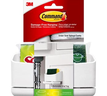 Command Under Sink Sponge Caddy, White, 1-Caddy, 4-Strips, 2-Pack, Organize Damage-Free