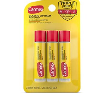 Carmex Medicated Lip Balm Sticks, Lip Moisturizer for Dry, Chapped Lips – 3 Count