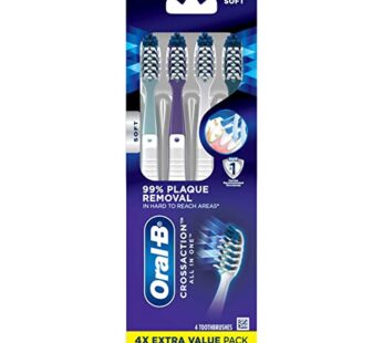 Oral-B CrossAction All In One Toothbrush, Soft, Deep Plaque Removal, 4 count