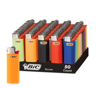 BIC Mini Pocket Lighters, Assorted Bright Colors, 50-Count Tray, Safe and Reliable Child-R