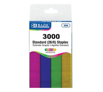BAZIC Staples Standard (26/6) Metallic Color 3000/Pack, Stapler Refill Standard Size Stapl