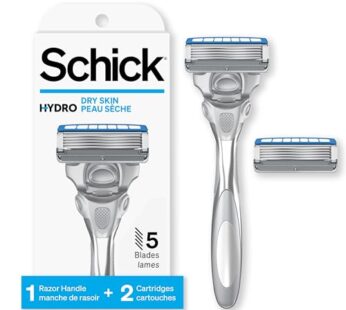 Schick Hydro 5 Sense Hydrate Razor with Shock Absorb Technology for Men, 1 Handle with 2 R