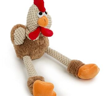 goDog Checkers Skinny Rooster Squeaky Plush Dog Toy, Chew Guard Technology – Brown, Small