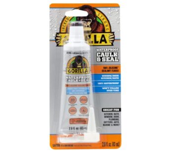 Gorilla Waterproof Caulk & Seal100% Silicone Sealant, 2.8oz Squeeze Tube, Clear (Pack of 1