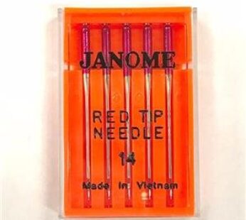 Janome 5 Pk Embroidery Sewing Machine Needles Red Tip Size 14 (90/14)