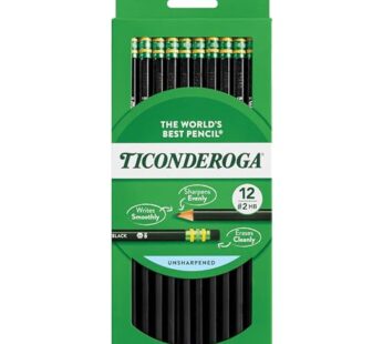 Ticonderoga Wood-Cased Pencils, Unsharpened, 2 HB Soft, Black, 12 Count