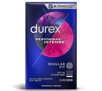 Durex Performax Intense Natural Rubber Latex Condoms, Regular Fit, 12 Count, Contains Dese