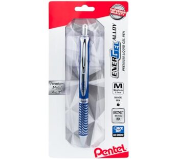 Pentel  EnerGel  Alloy Premium Liquid Gel Pen, Medium Point, 0.7 mm, Navy/Silver Barrel, B