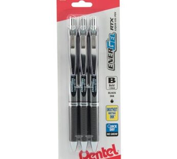 Pentel  EnerGel RTX Pens, 1.0 mm, Bold Point, Black Ink, Pack Of 3