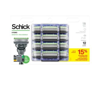 Schick Hydro Sense Sensitive Mens Razor Blade Refill With Skin Guards, Includes 12 Razor B