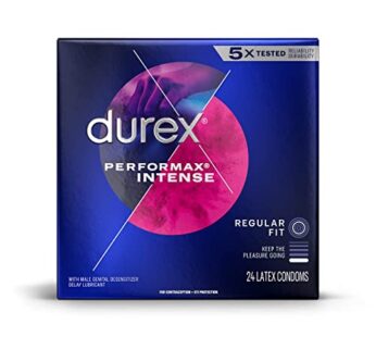 Durex Performax Intense Natural Rubber Latex Condoms, Regular Fit, 24 Count, Contains Dese