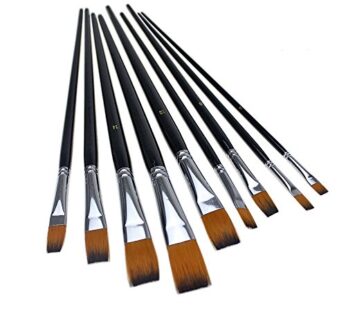 Marrywindix 9pcs Flat Pointed Tip Nylon Hair Acrylic Watercolor Brush Artists Paint Brush