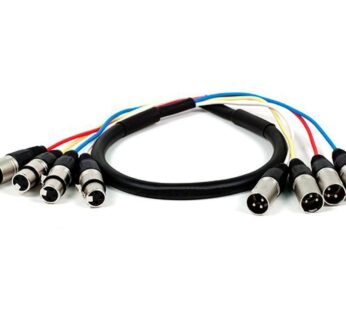 Monoprice 4-Channel XLR Male to XLR Female Snake Cable – 3 Feet – Black/Silver, Metal Conn