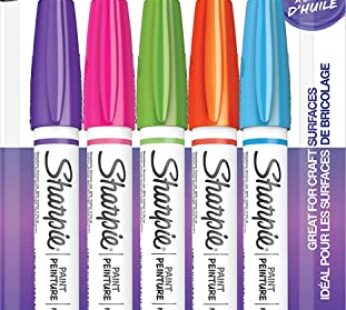 Sharpie Oil-Based Paint Markers, Medium Point, Bright Colors, 5 Count – Great for Rock Pai