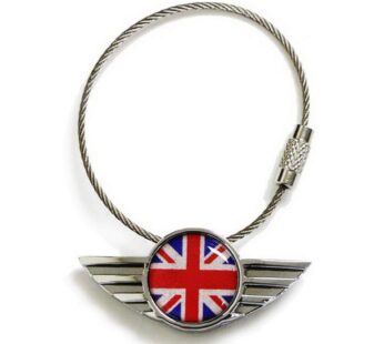 iJDMTOY Chrome Polished Alloy Metal Classic Red/Blue UK Union Jack Wing Shape Key Chain Ri