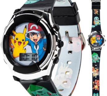 Accutime Pokemon Kids Digital Watch Pikachu & Ash, Easy-to-Read LCD Display, Educational Q
