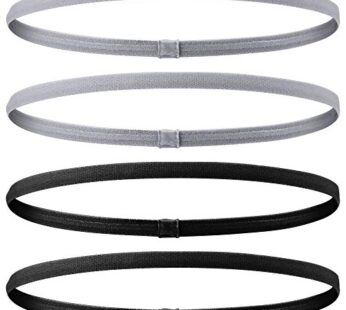 4 Pieces Elastic Sports Headbands Thick Non-Slip Hair Bands for Women and Men (Grey, Black